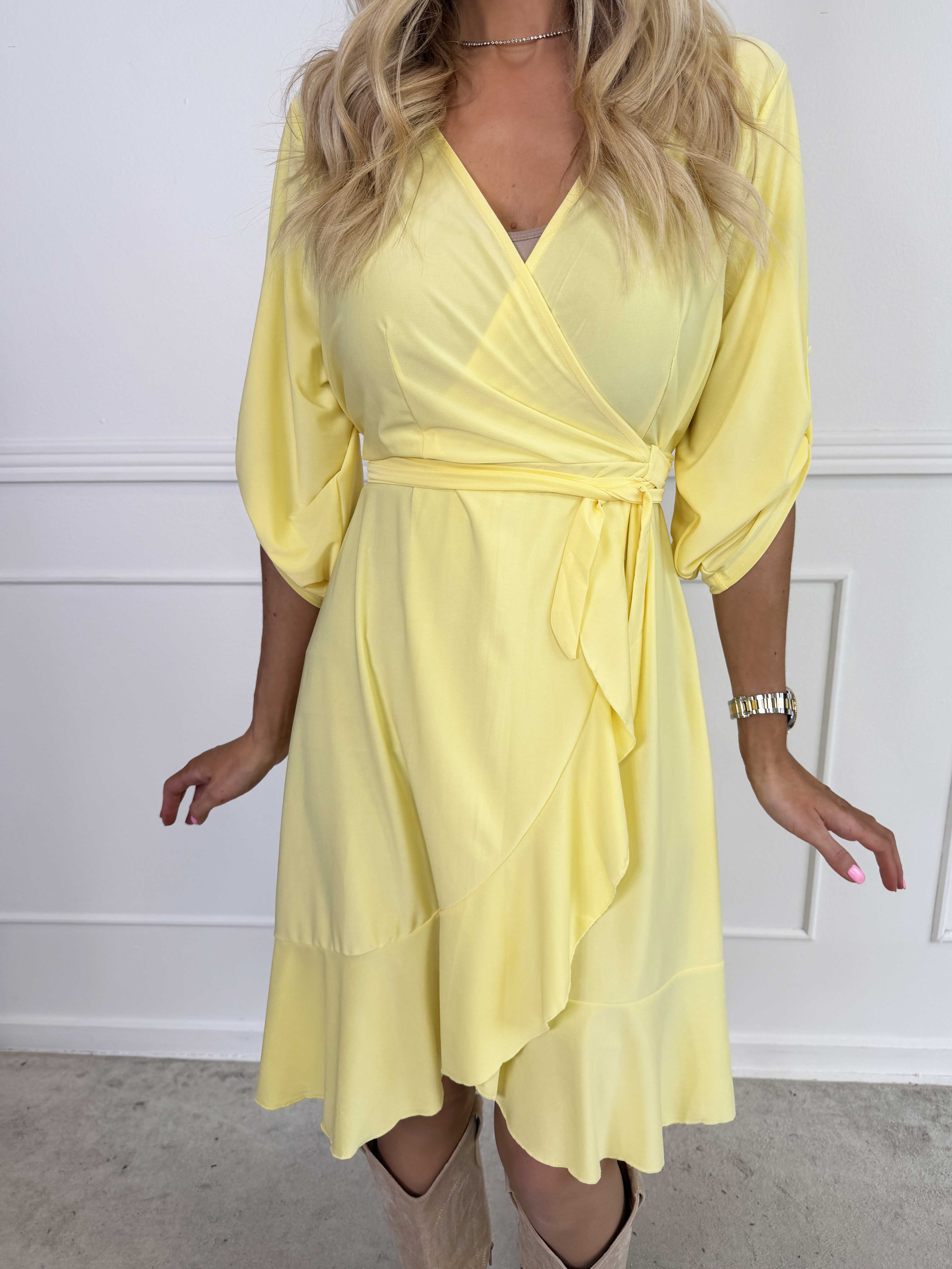 Savina Plain - Elastisk langærmet kjole i slå-om-look